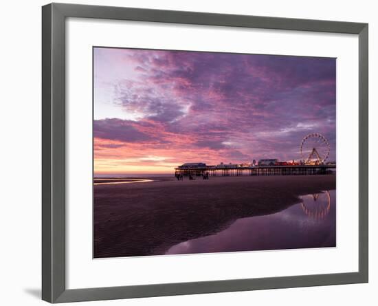 England, Lancashire, Blackpool, Central Pier Sunset-Mark Sykes-Framed Photographic Print