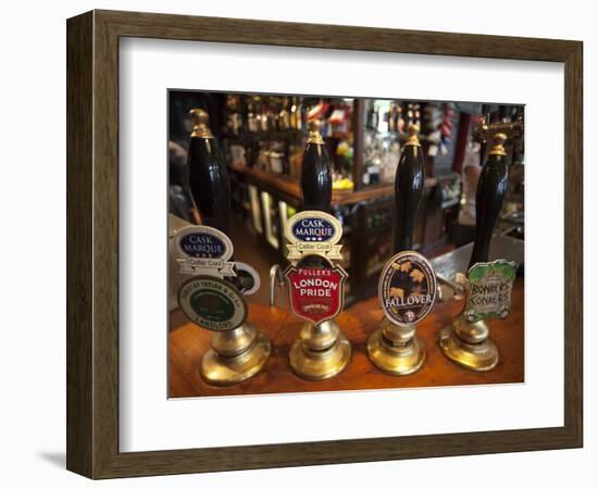 England, London, Beer Pump Handles at the Bar Inside Tradional Pub-Steve Vidler-Framed Photographic Print