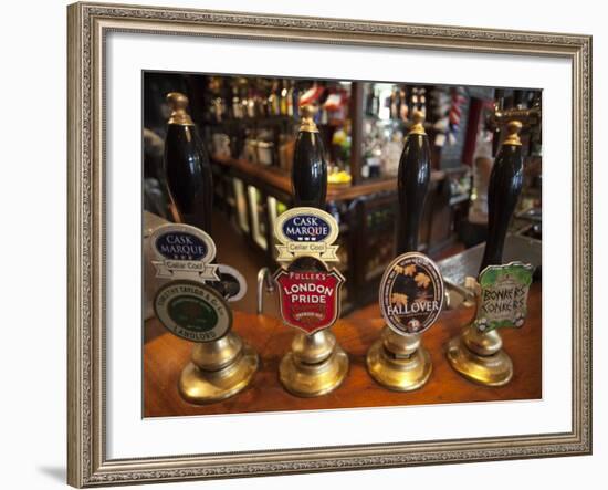 England, London, Beer Pump Handles at the Bar Inside Tradional Pub-Steve Vidler-Framed Photographic Print