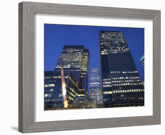 England, London, Docklands, Canary Wharf, Office Buildings at Night-Steve Vidler-Framed Photographic Print