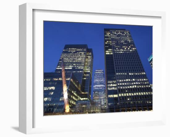 England, London, Docklands, Canary Wharf, Office Buildings at Night-Steve Vidler-Framed Photographic Print