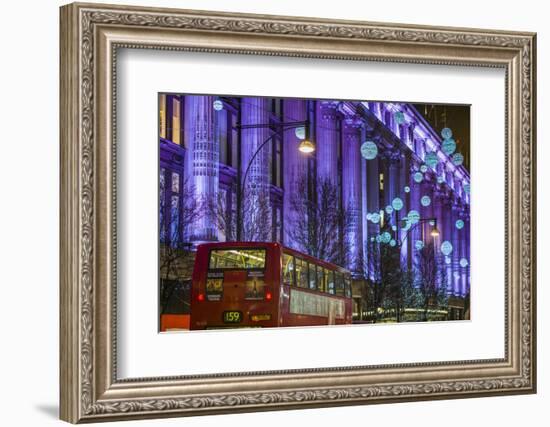 England, London, Soho, Oxford Street, Christmas Decorations and Bus-Walter Bibikow-Framed Photographic Print