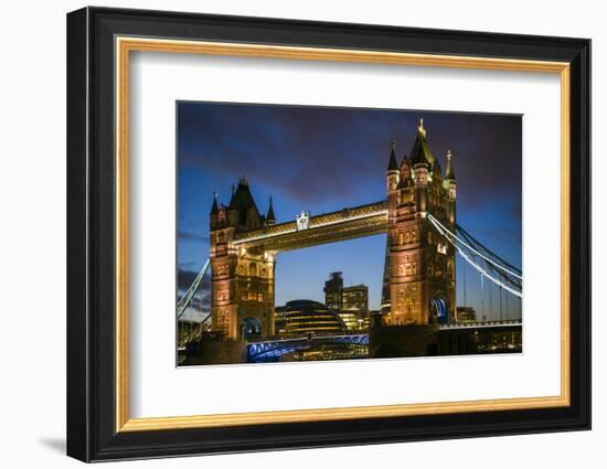 England, London, Tower Bridge, Dusk-Walter Bibikow-Framed Photographic Print