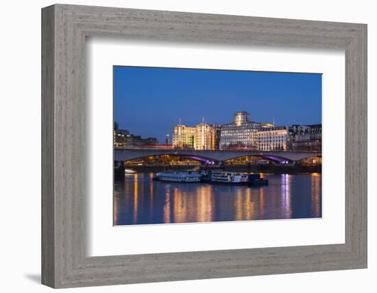 England, London, Victoria Embankment, Buildings by Thames River, Dawn-Walter Bibikow-Framed Photographic Print