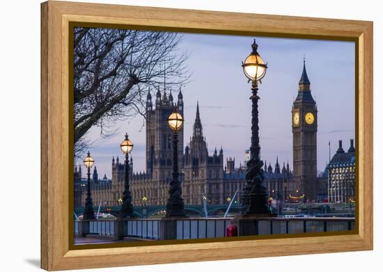 England, London, Victoria Embankment, Houses of Parliament and Big Ben-Walter Bibikow-Framed Premier Image Canvas