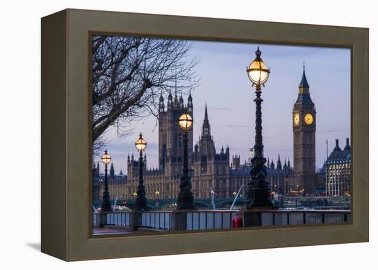 England, London, Victoria Embankment, Houses of Parliament and Big Ben-Walter Bibikow-Framed Premier Image Canvas