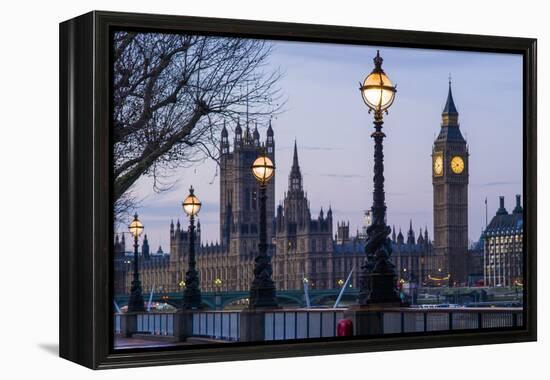 England, London, Victoria Embankment, Houses of Parliament and Big Ben-Walter Bibikow-Framed Premier Image Canvas