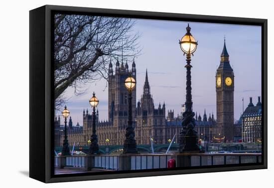 England, London, Victoria Embankment, Houses of Parliament and Big Ben-Walter Bibikow-Framed Premier Image Canvas