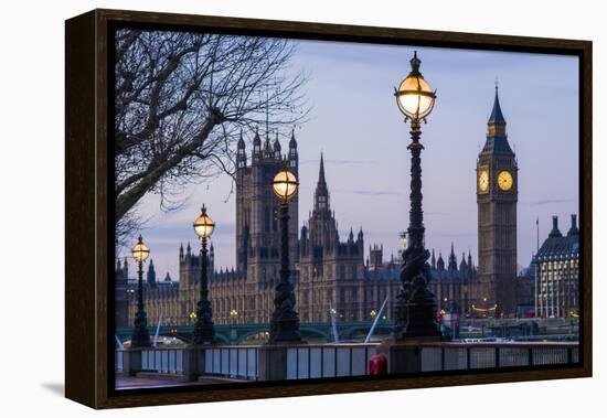 England, London, Victoria Embankment, Houses of Parliament and Big Ben-Walter Bibikow-Framed Premier Image Canvas