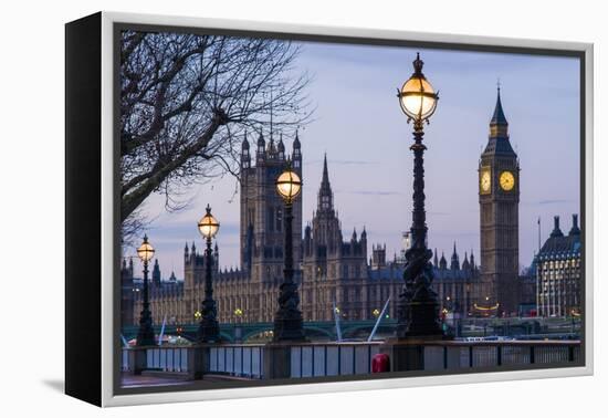 England, London, Victoria Embankment, Houses of Parliament and Big Ben-Walter Bibikow-Framed Premier Image Canvas