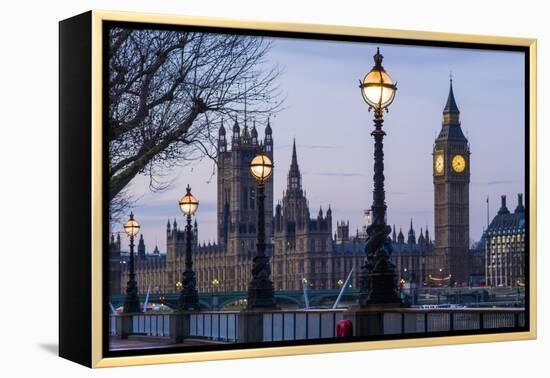 England, London, Victoria Embankment, Houses of Parliament and Big Ben-Walter Bibikow-Framed Premier Image Canvas