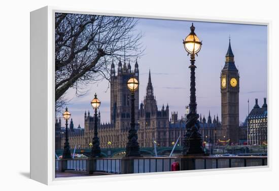 England, London, Victoria Embankment, Houses of Parliament and Big Ben-Walter Bibikow-Framed Premier Image Canvas