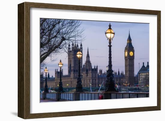 England, London, Victoria Embankment, Houses of Parliament and Big Ben-Walter Bibikow-Framed Photographic Print