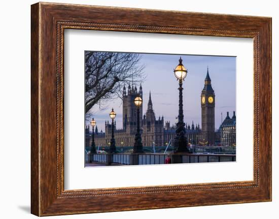 England, London, Victoria Embankment, Houses of Parliament and Big Ben-Walter Bibikow-Framed Photographic Print