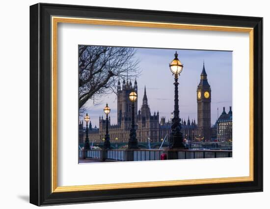 England, London, Victoria Embankment, Houses of Parliament and Big Ben-Walter Bibikow-Framed Photographic Print