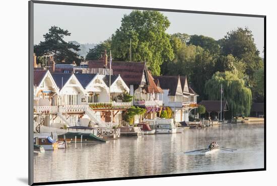 England, Oxfordshire, Henley-on-Thames, Boathouses and Rowers on River Thames-Steve Vidler-Mounted Photographic Print