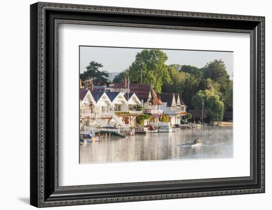 England, Oxfordshire, Henley-on-Thames, Boathouses and Rowers on River Thames-Steve Vidler-Framed Photographic Print