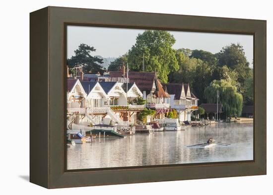 England, Oxfordshire, Henley-on-Thames, Boathouses and Rowers on River Thames-Steve Vidler-Framed Premier Image Canvas