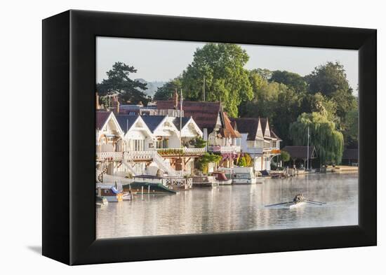 England, Oxfordshire, Henley-on-Thames, Boathouses and Rowers on River Thames-Steve Vidler-Framed Premier Image Canvas