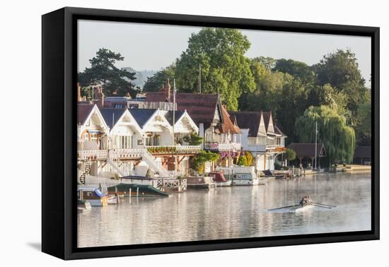 England, Oxfordshire, Henley-on-Thames, Boathouses and Rowers on River Thames-Steve Vidler-Framed Premier Image Canvas