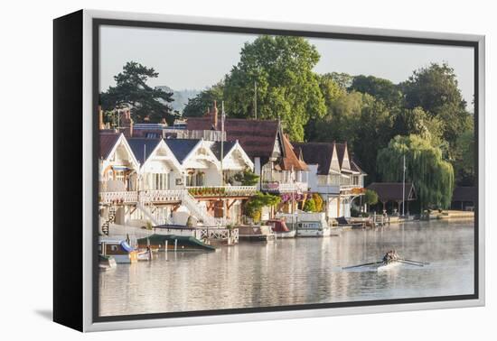 England, Oxfordshire, Henley-on-Thames, Boathouses and Rowers on River Thames-Steve Vidler-Framed Premier Image Canvas