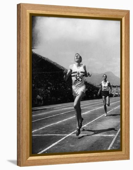 England's Dr. Roger Bannister Beating Australia's Mile Record Holder John Landy-Ralph Morse-Framed Premier Image Canvas