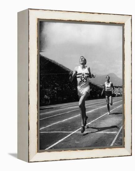 England's Dr. Roger Bannister Beating Australia's Mile Record Holder John Landy-Ralph Morse-Framed Premier Image Canvas