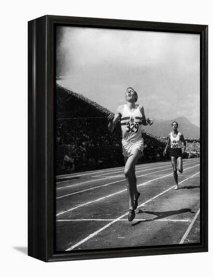 England's Dr. Roger Bannister Beating Australia's Mile Record Holder John Landy-Ralph Morse-Framed Premier Image Canvas