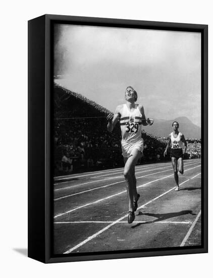 England's Dr. Roger Bannister Beating Australia's Mile Record Holder John Landy-Ralph Morse-Framed Premier Image Canvas