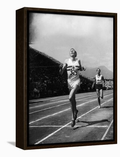 England's Dr. Roger Bannister Beating Australia's Mile Record Holder John Landy-Ralph Morse-Framed Premier Image Canvas