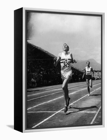 England's Dr. Roger Bannister Beating Australia's Mile Record Holder John Landy-Ralph Morse-Framed Premier Image Canvas