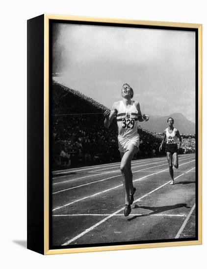 England's Dr. Roger Bannister Beating Australia's Mile Record Holder John Landy-Ralph Morse-Framed Premier Image Canvas