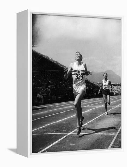 England's Dr. Roger Bannister Beating Australia's Mile Record Holder John Landy-Ralph Morse-Framed Premier Image Canvas