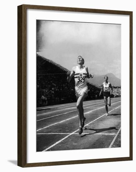 England's Dr. Roger Bannister Beating Australia's Mile Record Holder John Landy-Ralph Morse-Framed Premium Photographic Print