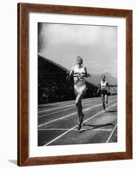 England's Dr. Roger Bannister Beating Australia's Mile Record Holder John Landy-Ralph Morse-Framed Premium Photographic Print