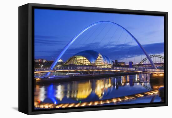 England, Tyne and Wear, Gateshead, Newcastle, Gateshead Millenium Bridge and Newcastle Skyline-Steve Vidler-Framed Premier Image Canvas