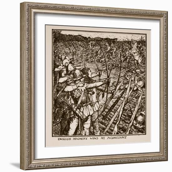 English Archery Wins at Agincourt, Illustration from 'A History of England'-Henry Justice Ford-Framed Giclee Print