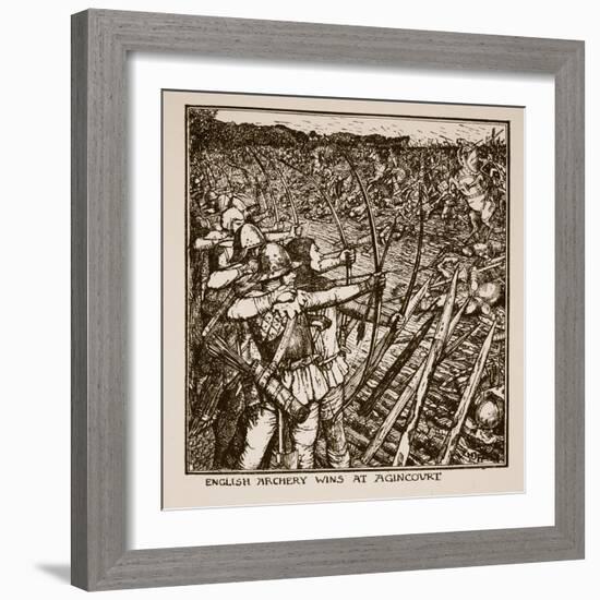 English Archery Wins at Agincourt, Illustration from 'A History of England'-Henry Justice Ford-Framed Giclee Print