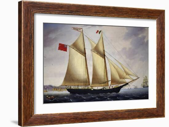 English Barquentine Sea Breeze Leaving Port of Livorno, 1864-null-Framed Giclee Print