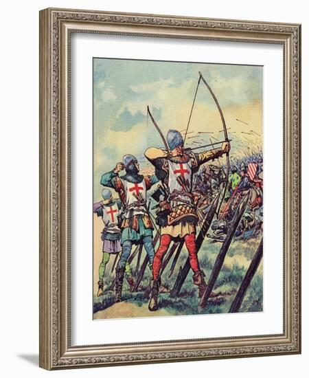 English Bowmen at the Battle of Crecy (Colour Litho)-Peter Jackson-Framed Giclee Print