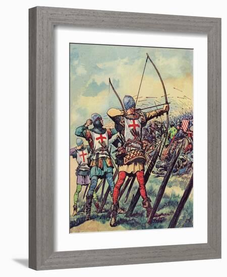 English Bowmen at the Battle of Crecy (Colour Litho)-Peter Jackson-Framed Giclee Print