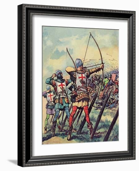 English Bowmen at the Battle of Crecy (Colour Litho)-Peter Jackson-Framed Giclee Print