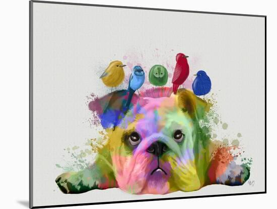 English Bulldog and Birds, Rainbow Splash-Fab Funky-Mounted Art Print