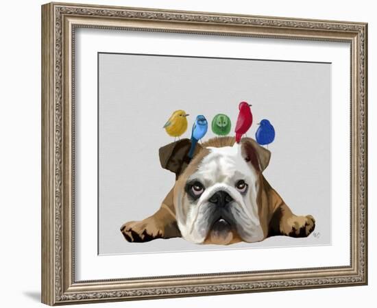 English Bulldog and Birds-Fab Funky-Framed Art Print