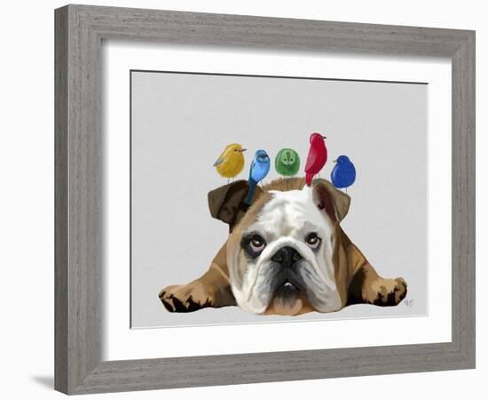 English Bulldog and Birds-Fab Funky-Framed Art Print