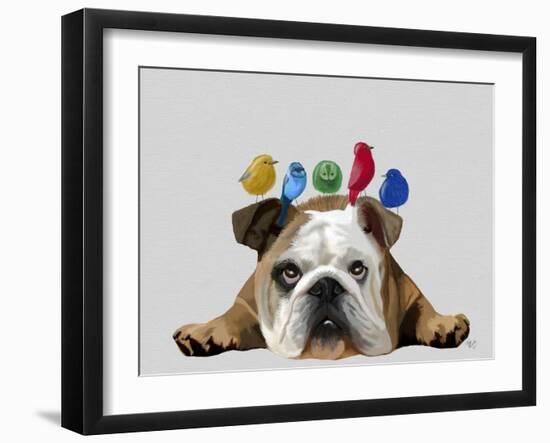 English Bulldog and Birds-Fab Funky-Framed Art Print