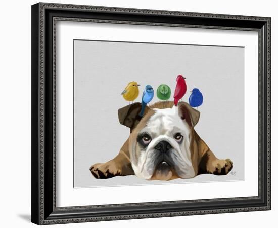 English Bulldog and Birds-Fab Funky-Framed Art Print