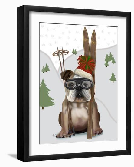 English Bulldog, Skiing-Fab Funky-Framed Art Print