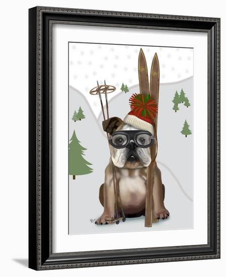 English Bulldog, Skiing-Fab Funky-Framed Art Print