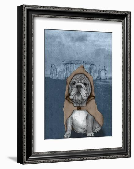 English Bulldog with Stonehenge-Barruf-Framed Art Print